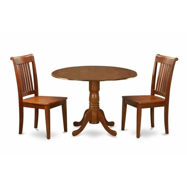 East West Furniture Dublin round table with two 9inch drop leaves. Dublin kitchen table & two chairs are crafted from th DLPO3-SBR-W - main